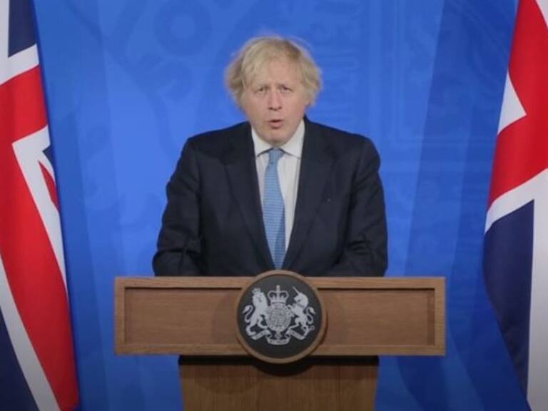 Screen grab of Prime Minister Boris Johnson during a media briefing in Downing Street, London, on coronavirus (COVID-19). Picture date: Monday April 5, 2021. (Photo by PA Video/PA Images via Getty Images)