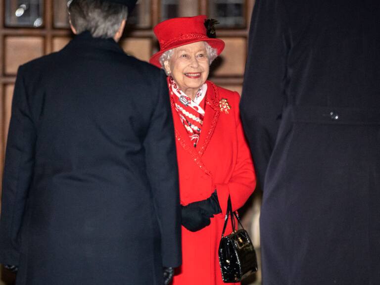 WINDSOR, ENGLAND - DECEMBER 08: Queen Elizabeth II thanks volunteers and key workers at Windsor Castle on December 08, 2020 in Windsor, England. The Queen and members of the royal family gave thanks to local volunteers and key workers for their work in helping others during the coronavirus pandemic and over Christmas at Windsor Castle in what was also the final stop for the Duke and Duchess of Cambridge on their tour of England, Wales and Scotland. (Photo by Richard Pohle - WPA Pool/Getty Images)