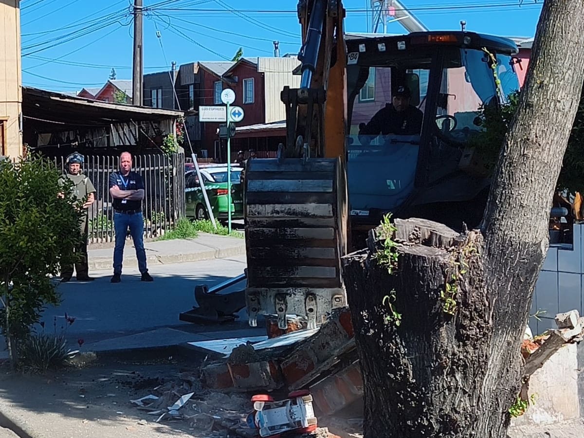 Operativo en Cabrero: derriban con una retroexcavadora mausoleo vinculado al narcotráfico