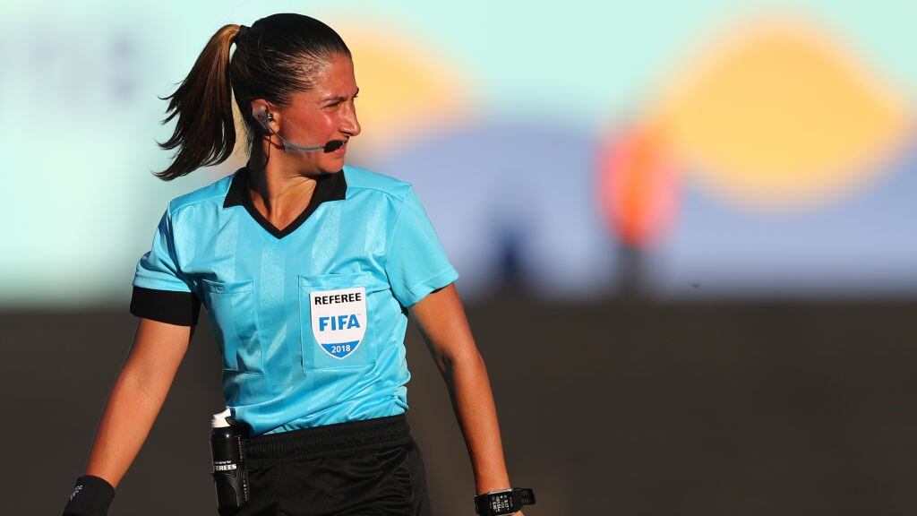 MONTEVIDEO, URUGUAY - NOVEMBER 21: Referee Laura Fortunato during the FIFA U-17 Women's World Cup Uruguay 2018 group C match between Germany and USA at Estadio Charrua on November 21, 2018 in Montevideo, Uruguay.(Photo by Maddie Meyer - FIFA/FIFA via Getty Images)