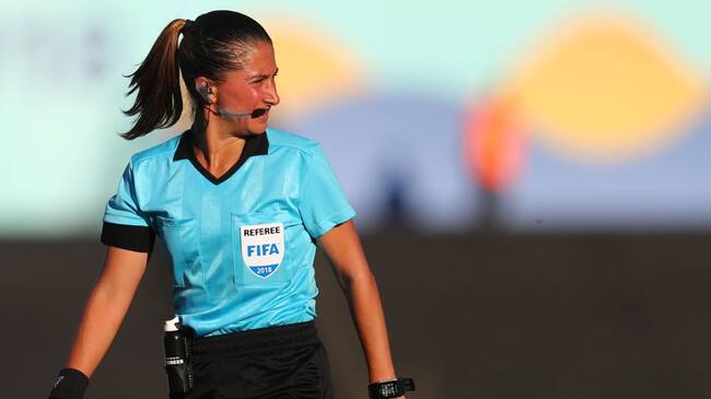 MONTEVIDEO, URUGUAY - NOVEMBER 21: Referee Laura Fortunato during the FIFA U-17 Women's World Cup Uruguay 2018 group C match between Germany and USA at Estadio Charrua on November 21, 2018 in Montevideo, Uruguay.(Photo by Maddie Meyer - FIFA/FIFA via Getty Images)