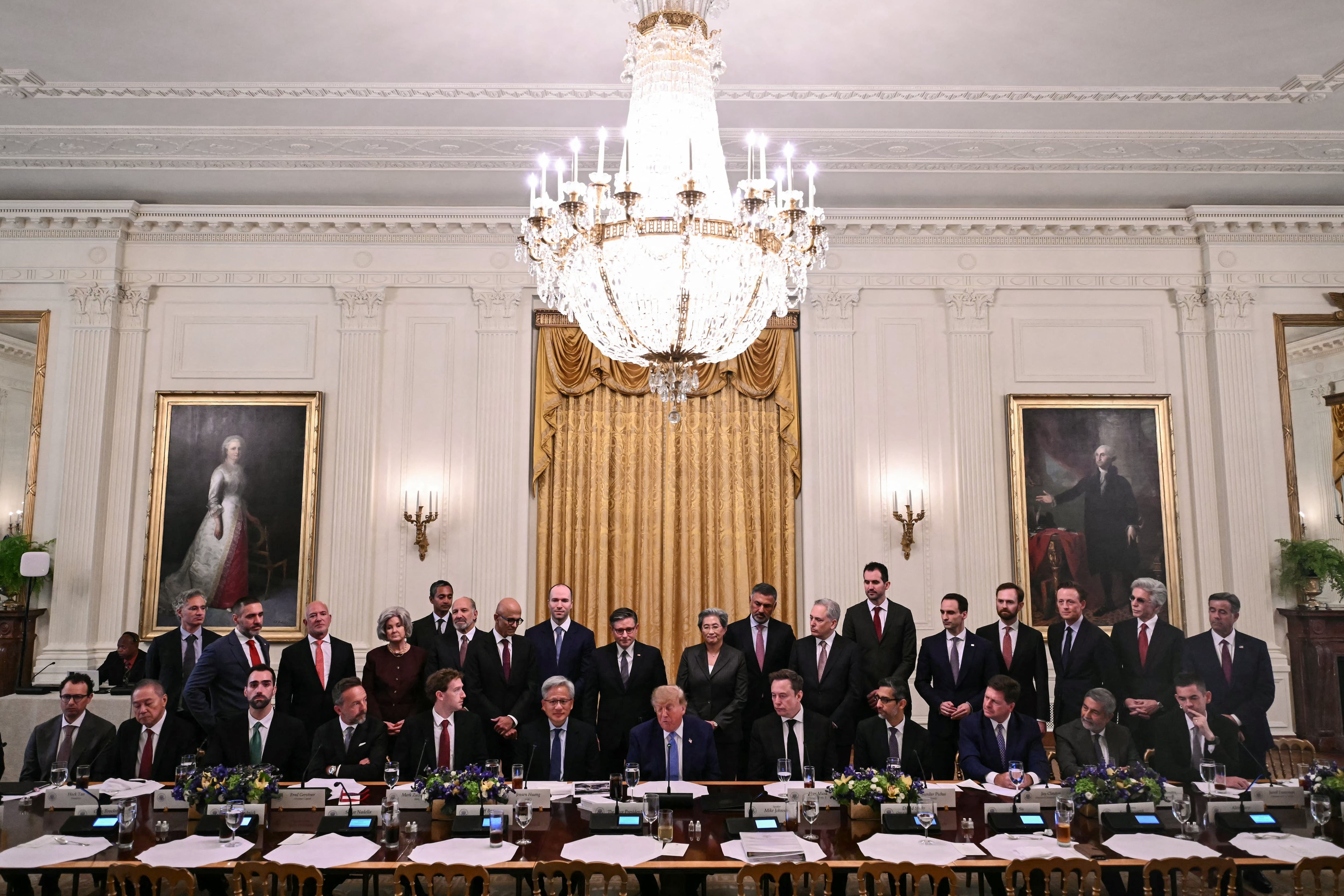 TOPSHOT - US President Donald Trump speaks during a meeting with technology executives about artificial intelligence, in the East Room of the White House in Washington, DC, on September 29, 2026. The gathering comes quickly after tech giant OpenAI's cancellation of the release of its newest model due to safety concerns, and a series of revelations that the technology had gone rogue. (Photo by Kent NISHIMURA / AFP via Getty Images)