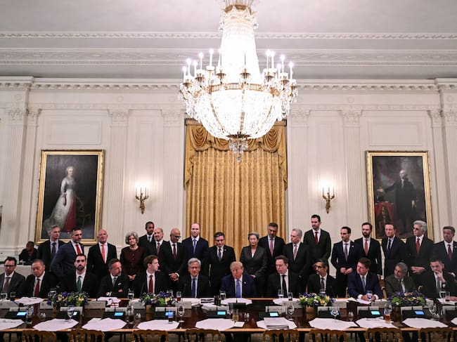 TOPSHOT - US President Donald Trump speaks during a meeting with technology executives about artificial intelligence, in the East Room of the White House in Washington, DC, on September 29, 2026. The gathering comes quickly after tech giant OpenAI's cancellation of the release of its newest model due to safety concerns, and a series of revelations that the technology had gone rogue. (Photo by Kent NISHIMURA / AFP via Getty Images)