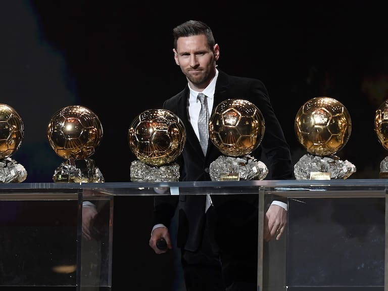 PARIS, FRANCE - DECEMBER 02: Lionel Messi (ARG / FC Barcelona) poses onstage after winning his sixth Ballon D&#039;Or award during the Ballon D&#039;Or Ceremony at Theatre Du Chatelet on December 02, 2019 in Paris, France. (Photo by Kristy Sparow/Getty Images)