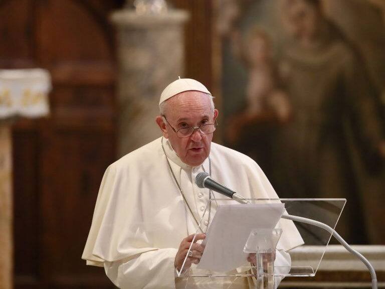 34th International Meeting of Prayer for Peace entitled No one is saved alone. Peace and Fraternity, promoted by the Community of Sant'Egidio, with the participation of Pope Francis, the Patriarch of Constantinople Bartolomeo I and representatives of the various Orthodox and Protestant Churches. Basilica of Santa Maria in Aracoeli, Rome (Italy), October 20th, 2020 (Photo by Grzegorz Galazka/Archivio Grzegorz Galazka/Mondadori Portfolio via Getty Images)