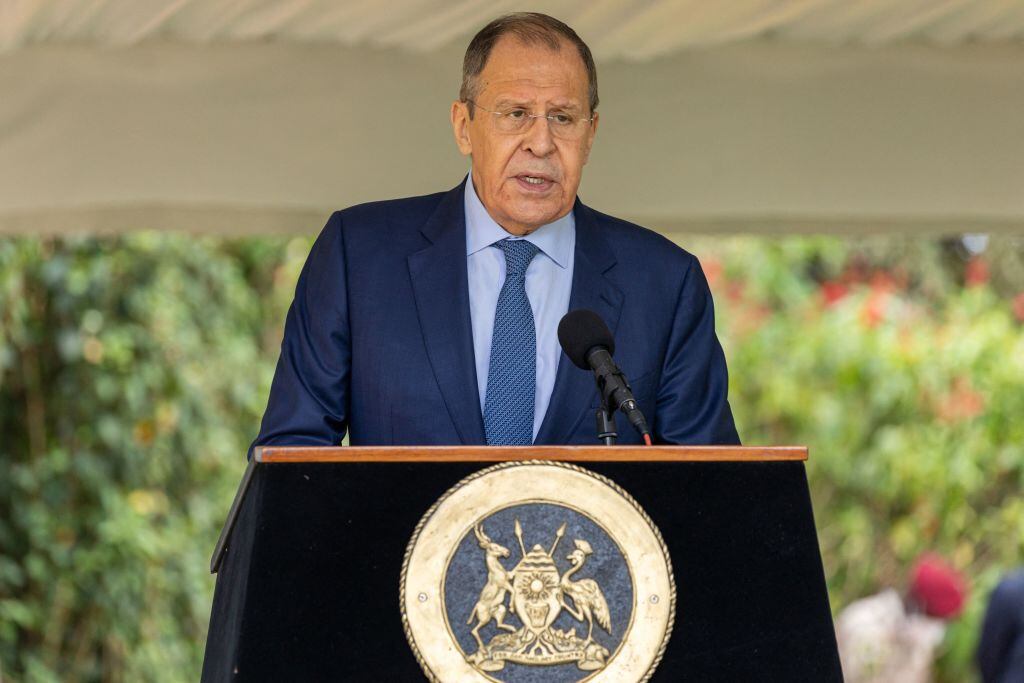 El ministro de relaciones exteriores de Rusia, Sergei Lavrov, ante la prensa