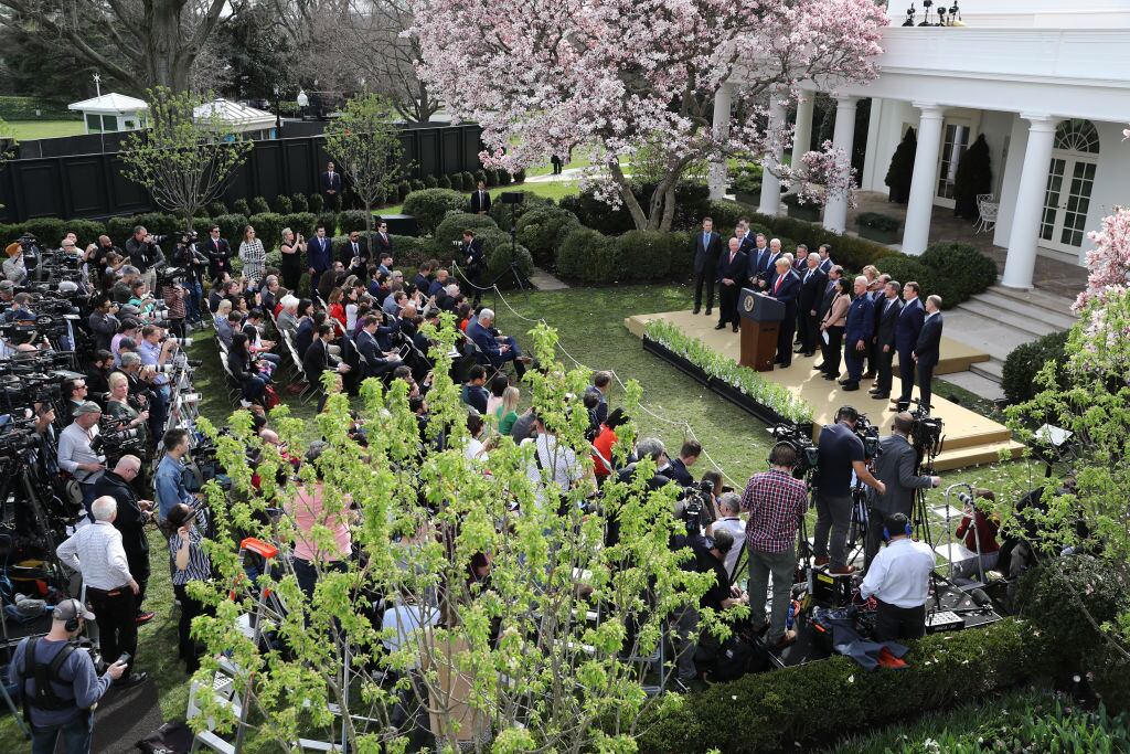 El republicano Donald Trump realiza declaraciones en la Casa Blanca en Washington