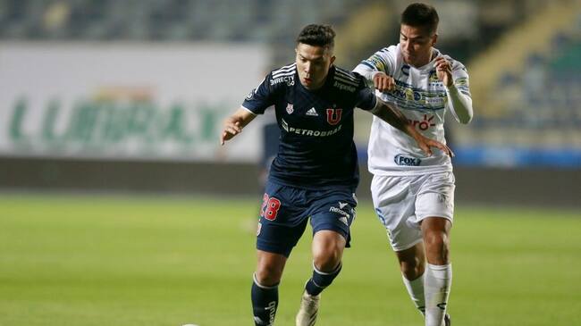 23 de Mayo del 2021/RANCAGUANahuel Lujan (i) y çlvaro Madrid (d), durante el partido valido por la octava fecha del Campeonato Nacional AFP PlanVital 2021, entre Universidad de Chile vs Everton, disputado en el Estadio El Teniente.
FOTO:JAVIER VALDES LARRONDO/AGENCIAUNO