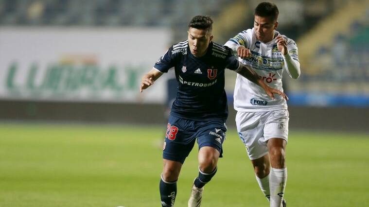 23 de Mayo del 2021/RANCAGUANahuel Lujan (i) y çlvaro Madrid (d), durante el partido valido por la octava fecha del Campeonato Nacional AFP PlanVital 2021, entre Universidad de Chile vs Everton, disputado en el Estadio El Teniente.
FOTO:JAVIER VALDES LARRONDO/AGENCIAUNO