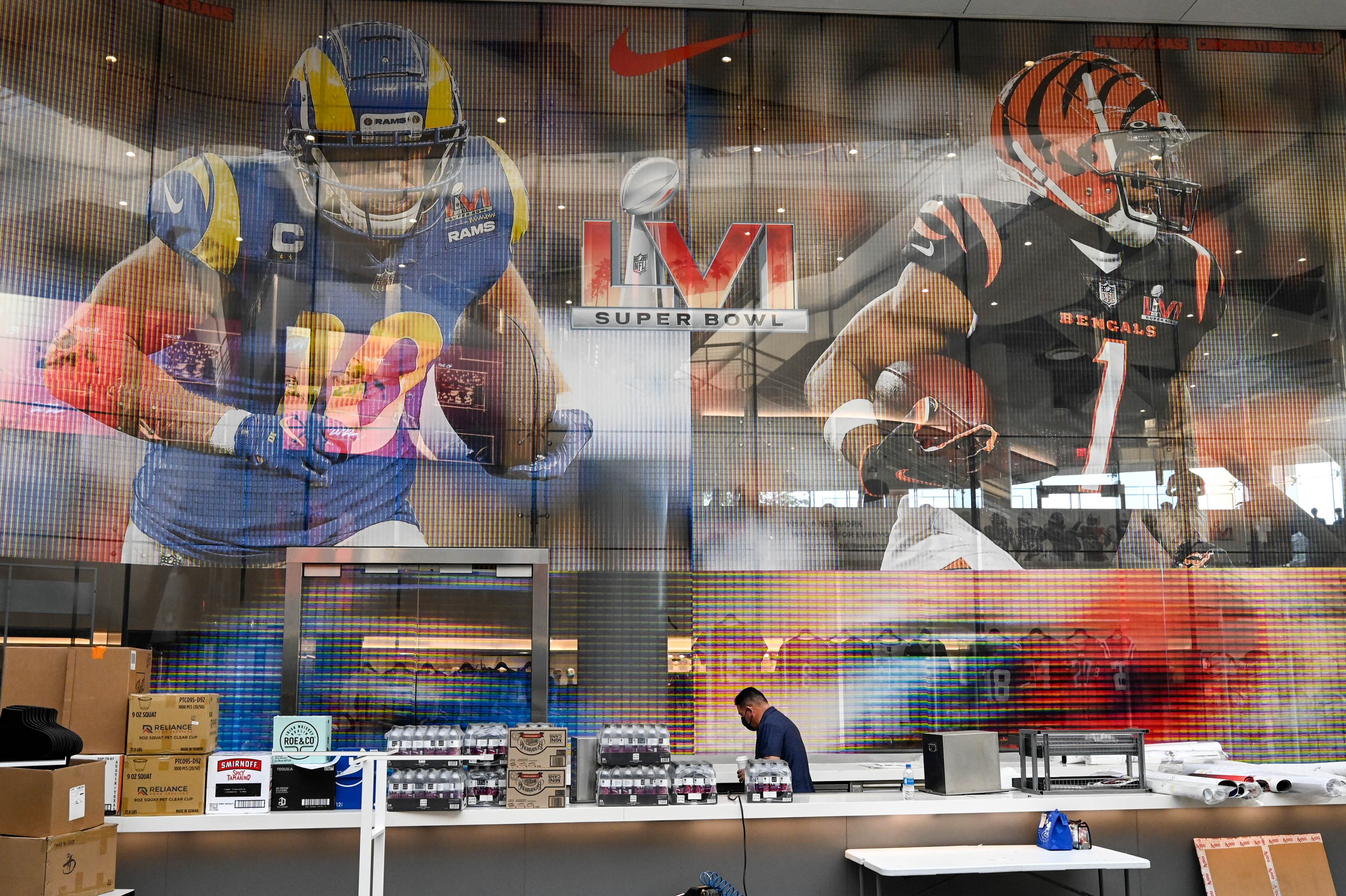 Inglewood, CA - February 12:The concession stands are being stocked at SoFi Stadium in Inglewood, CA for Super Bowl LVI which will take place Sunday. (Photo by David Crane/MediaNews Group/Los Angeles Daily News via Getty Images)