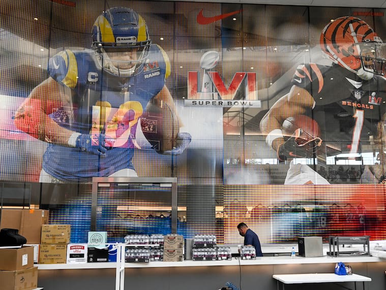 Inglewood, CA - February 12:The concession stands are being stocked at SoFi Stadium in Inglewood, CA for Super Bowl LVI which will take place Sunday. (Photo by David Crane/MediaNews Group/Los Angeles Daily News via Getty Images)