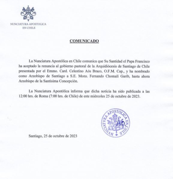 Comunicado de la Iglesia de Santiago