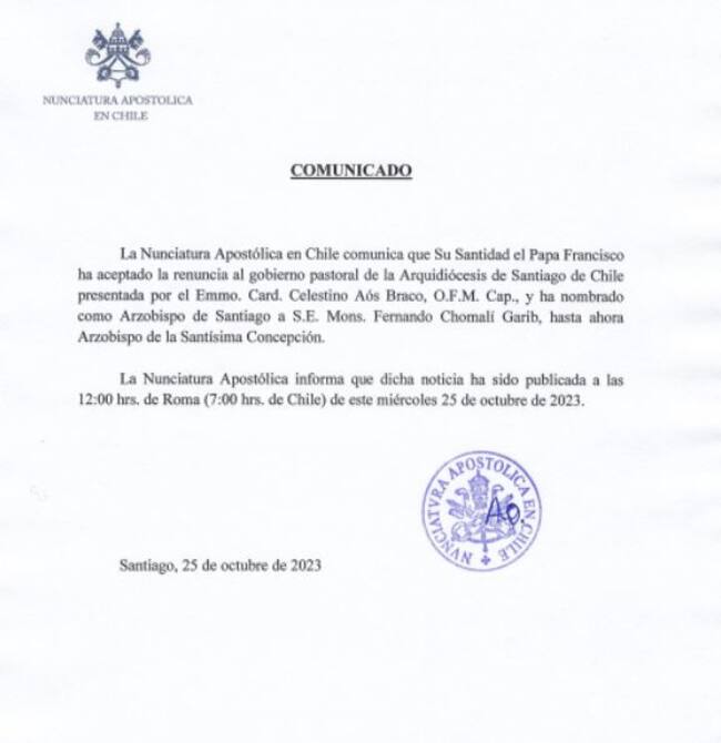 Comunicado de la Iglesia de Santiago
