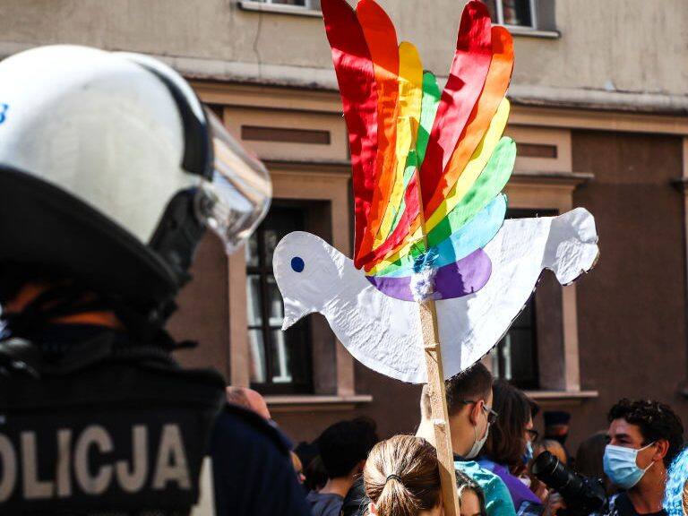 LGBT activists and supporters demonstrate during Equality March in Katowice, Poland, on September 05, 2020. (Photo by Beata Zawrzel/NurPhoto via Getty Images)