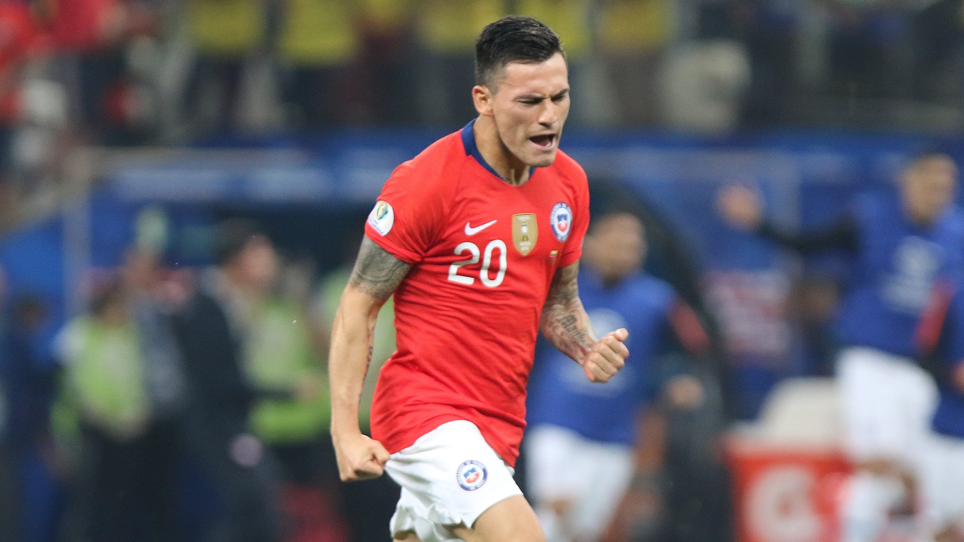 28 de junio del 2019/ SAO PAULOCharles Aranguiz, celebra su paso a semifinal al termino del partido valido por cuartos de final de la Copa America 2019, entre las selecciones de Colombia vs Chile.
FOTO: RODRIGO SAENZ/AGENCIAUNO
