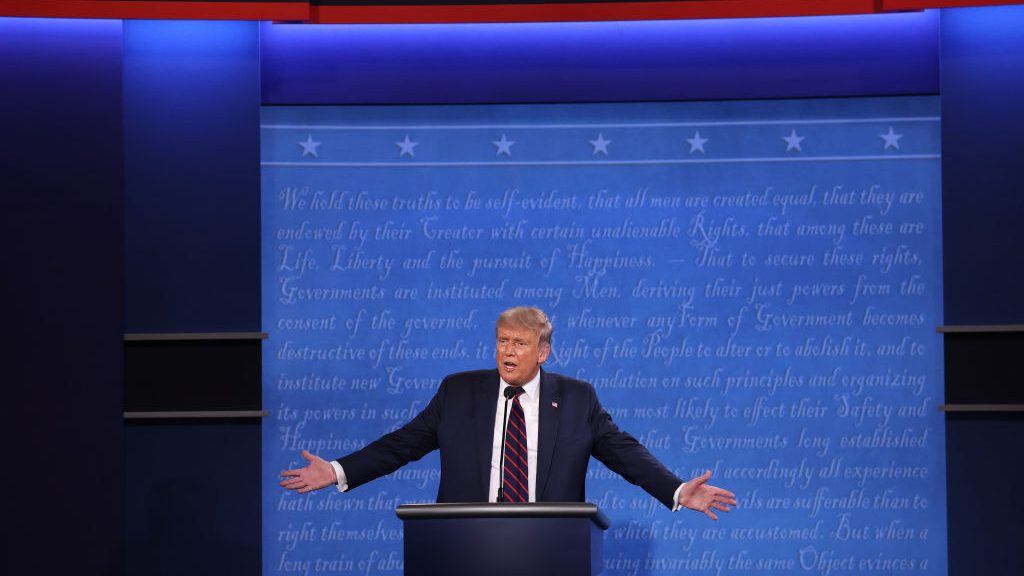 CLEVELAND, OHIO - SEPTEMBER 29: U.S. President Donald Trump participates in the first presidential debate against Democratic presidential nominee Joe Biden at the Health Education Campus of Case Western Reserve University on September 29, 2020 in Cleveland, Ohio. This is the first of three planned debates between the two candidates in the lead up to the election on November 3. (Photo by Win McNamee/Getty Images)