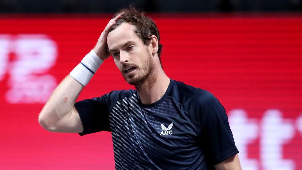 COLOGNE, GERMANY - OCTOBER 13: Andy Murray of Great Britain looks dejected after losing the match between Fernando Verdasco of Spain and Andy Murray of Great Britain two of the Bett1Hulks Indoor tennis tournament at Lanxess Arena on October 13, 2020 in Cologne, Germany. (Photo by Christof Koepsel/Getty Images)