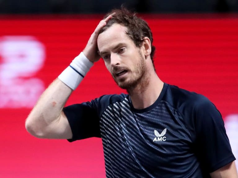 COLOGNE, GERMANY - OCTOBER 13: Andy Murray of Great Britain looks dejected after losing the match between Fernando Verdasco of Spain and Andy Murray of Great Britain two of the Bett1Hulks Indoor tennis tournament at Lanxess Arena on October 13, 2020 in Cologne, Germany. (Photo by Christof Koepsel/Getty Images)