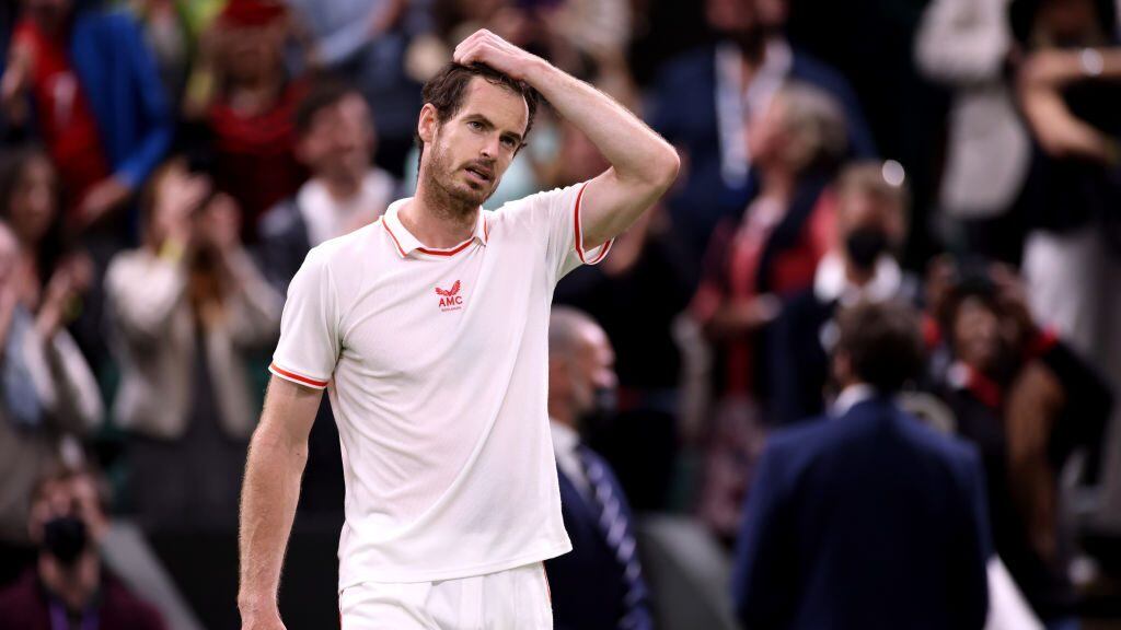 Andy Murray reacts after winning his Gentlemen's Singles second round match against Oscar Otte on centre court on day three of Wimbledon at The All England Lawn Tennis and Croquet Club, Wimbledon. Picture date: Wednesday June 30, 2021. (Photo by Steven Paston/PA Images via Getty Images)