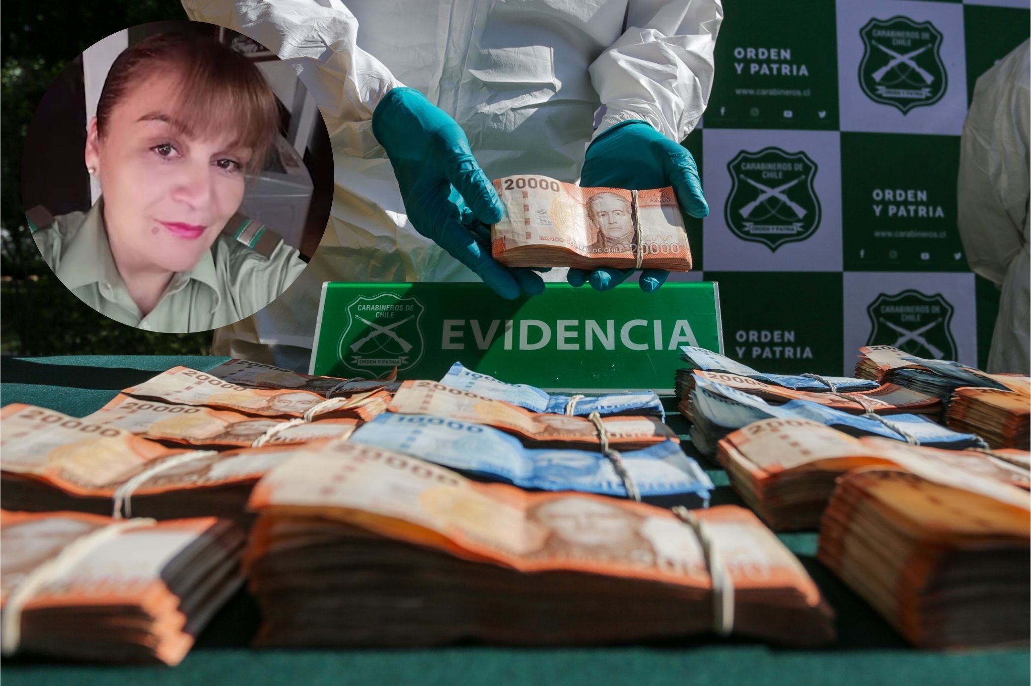 Efectivos del OS9 de carabineros mantiene como evidencia parte del dinero que fue robado a la empresa Brinks en Rancagua.FOTO: LUKAS SOLIS / AGENCIAUNO