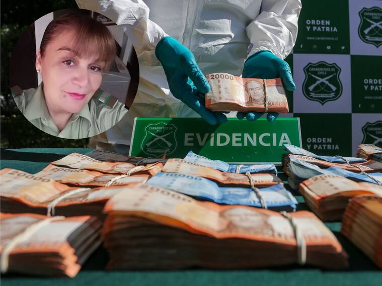 Efectivos del OS9 de carabineros mantiene como evidencia parte del dinero que fue robado a la empresa Brinks en Rancagua.FOTO: LUKAS SOLIS / AGENCIAUNO