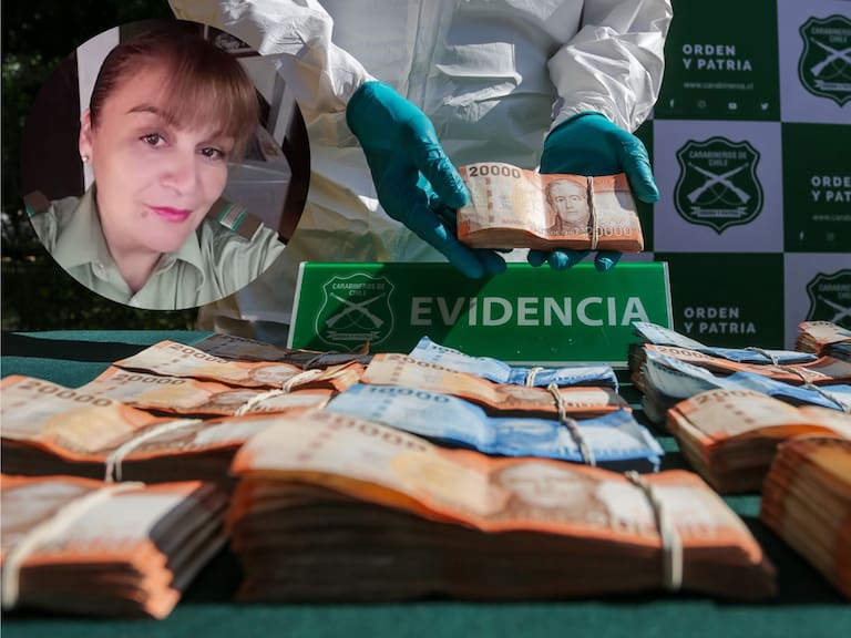 Efectivos del OS9 de carabineros mantiene como evidencia parte del dinero que fue robado a la empresa Brinks en Rancagua.FOTO: LUKAS SOLIS / AGENCIAUNO