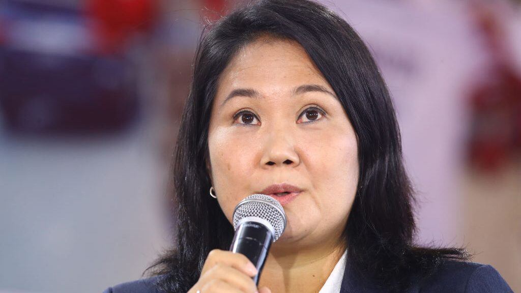 LIMA, PERU - JUNE 09: Presidential candidate Keiko Fujimori of Fuerza Popular speaks during a press conference as votes continue to be counted after a tight runoff presidential election on June 9, 2021 in Lima, Peru. With most votes reviewed, Pedro Castillo of Perú Libre leads with 50.209%. (Photo by Leonardo Fernandez/Getty Images)