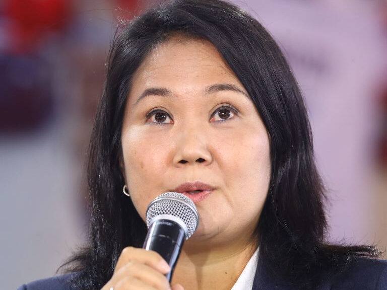 LIMA, PERU - JUNE 09: Presidential candidate Keiko Fujimori of Fuerza Popular speaks during a press conference as votes continue to be counted after a tight runoff presidential election on June 9, 2021 in Lima, Peru. With most votes reviewed, Pedro Castillo of Perú Libre leads with 50.209%. (Photo by Leonardo Fernandez/Getty Images)