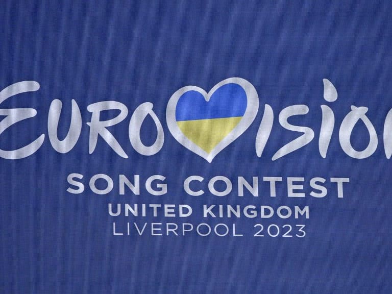 Eurovision Song Contest branding on display at St George&#039;s Hall in Liverpool. Picture date: Tuesday January 31, 2023. (Photo by Peter Byrne/PA Images via Getty Images)
