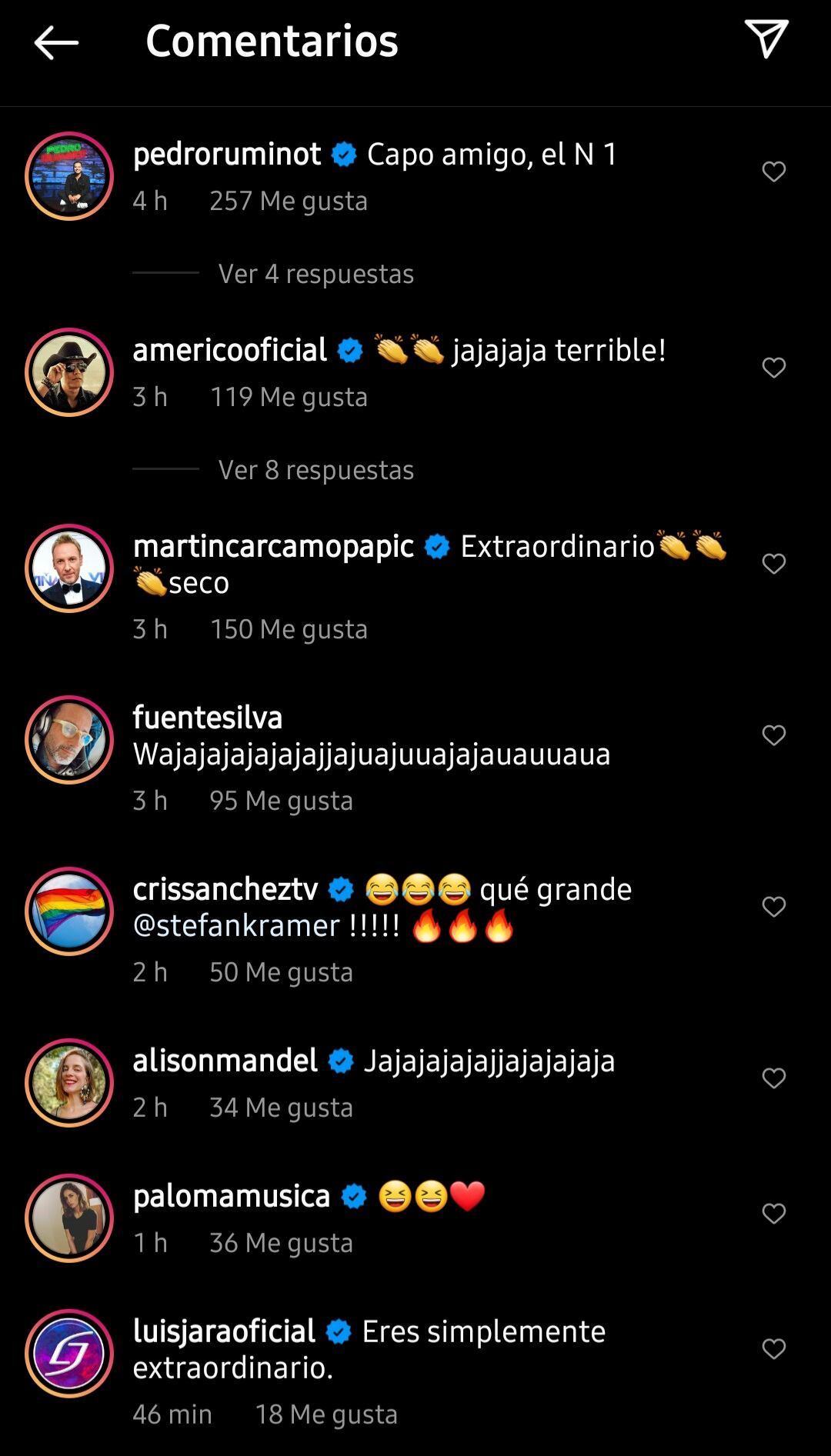 Comentarios de famosos por imitación de Stefan Kramer a Daniel Stingo
