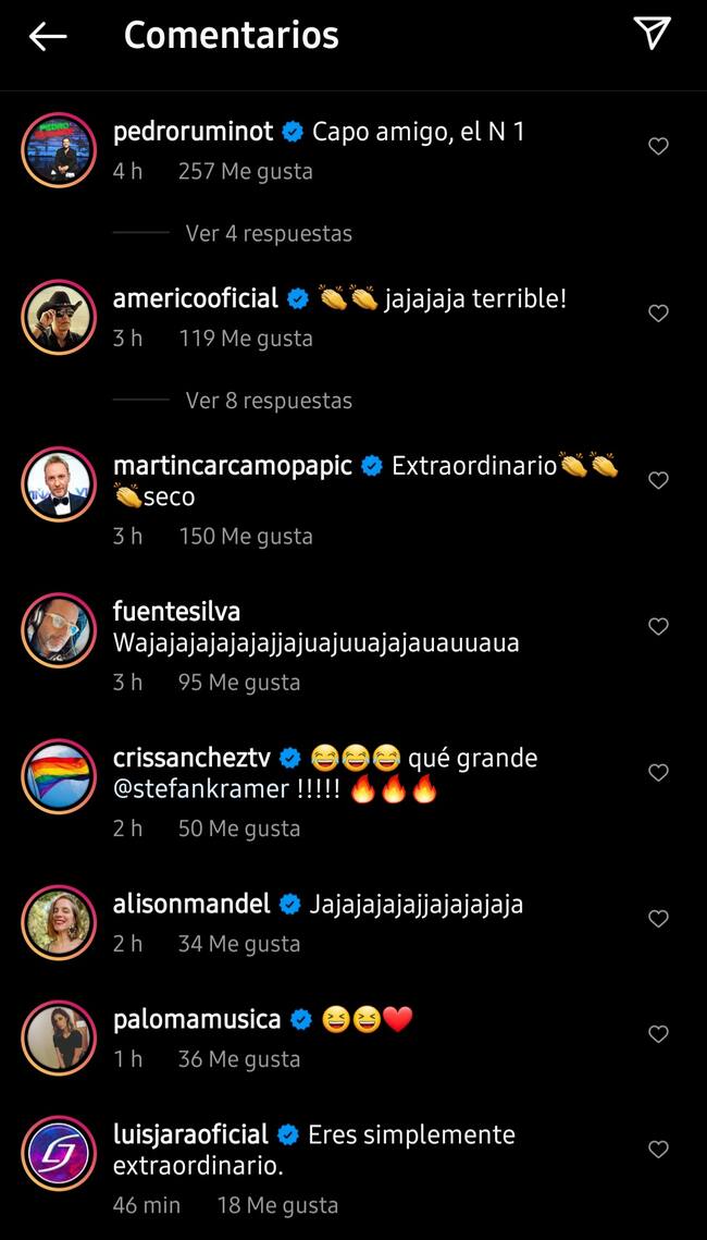 Comentarios de famosos por imitación de Stefan Kramer a Daniel Stingo