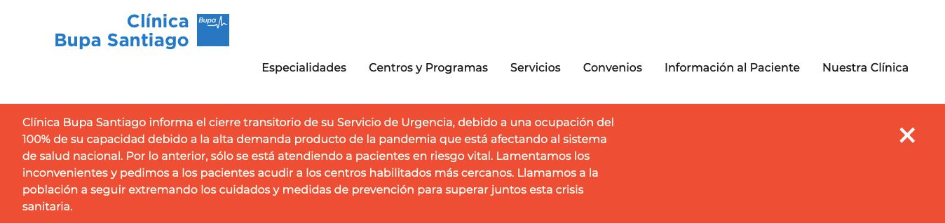 Clínica Bupa Santiago cerró su urgencia /Fuente: Clínica Bupa