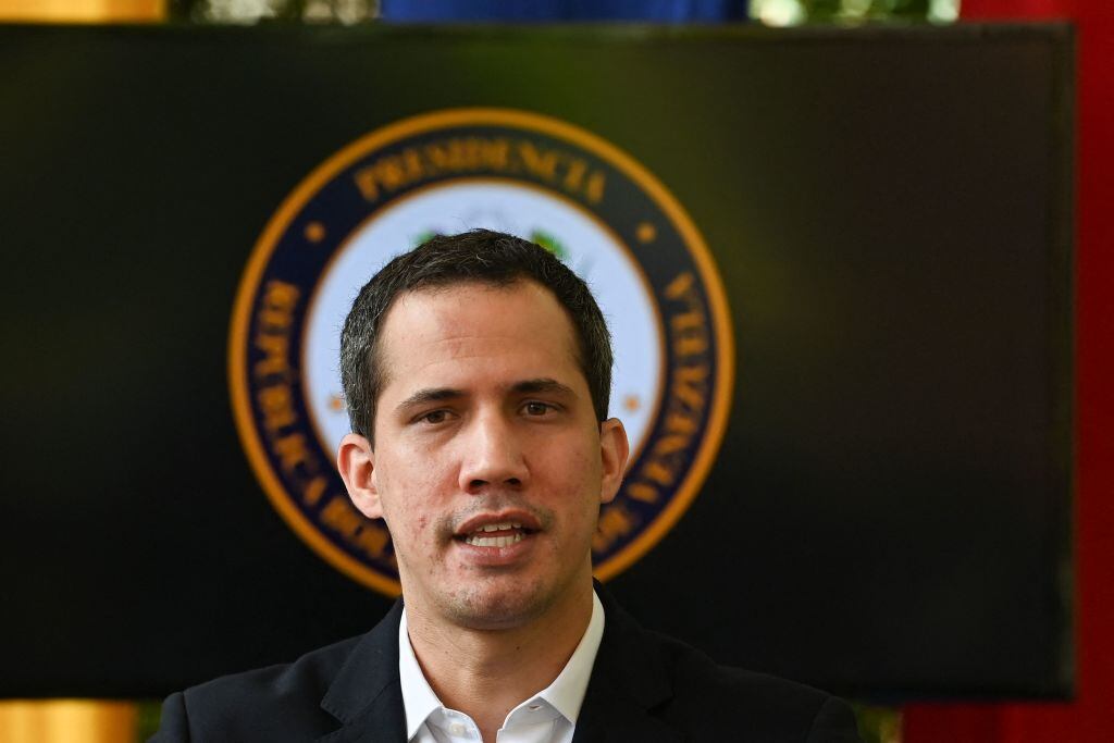 Juan Guaidó ante los medios de comunicación en Venezuela