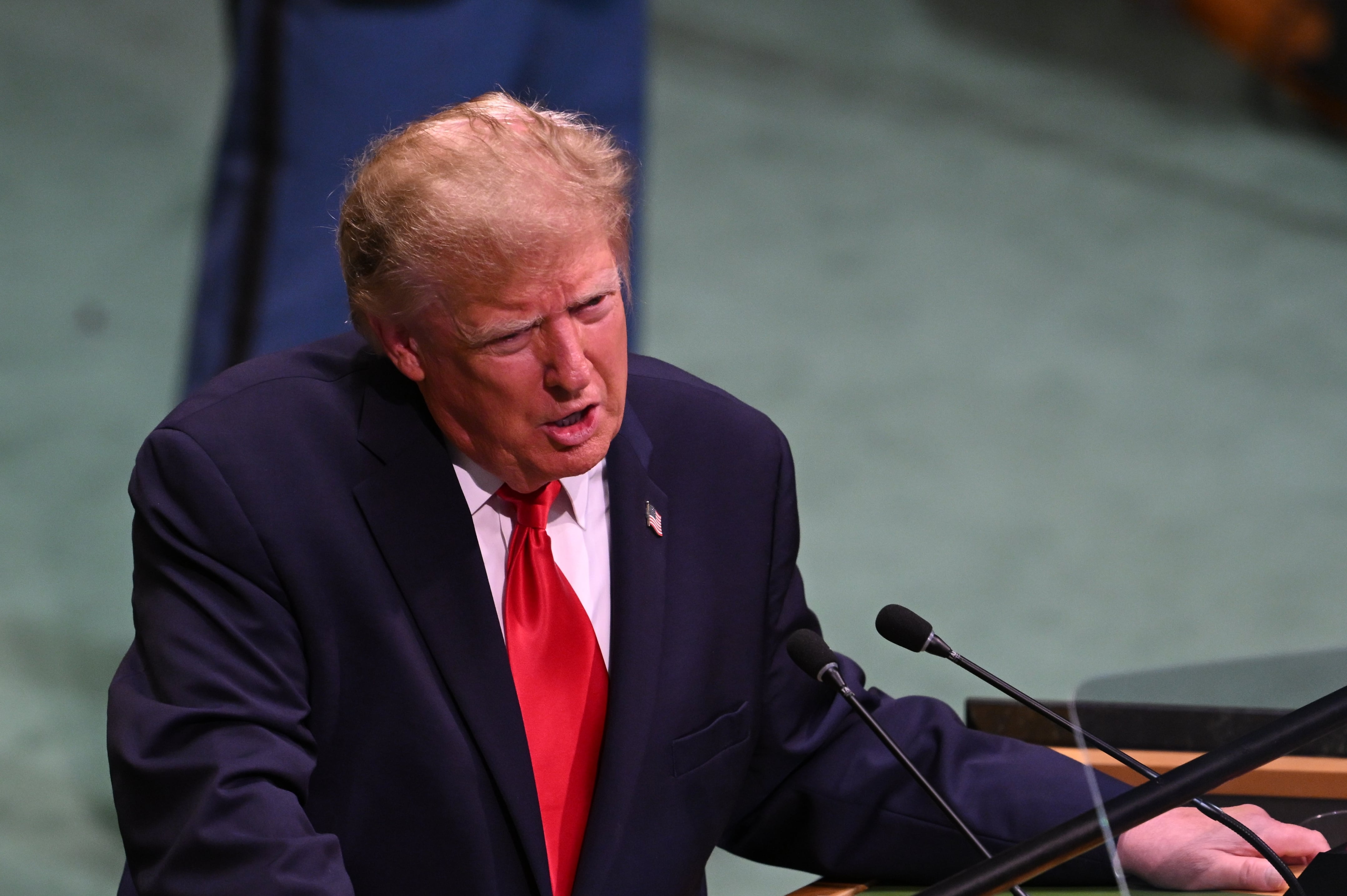 NEW YORK, UNITED STATES - SEPTEMBER 22: US President Donald Trump delivers a speech during the 81st session of the United Nations General Assembly at United Nations Headquarters in New York, United States, on September 22, 2026. (Photo by Mehmet Ali Ozcan/Anadolu via Getty Images)