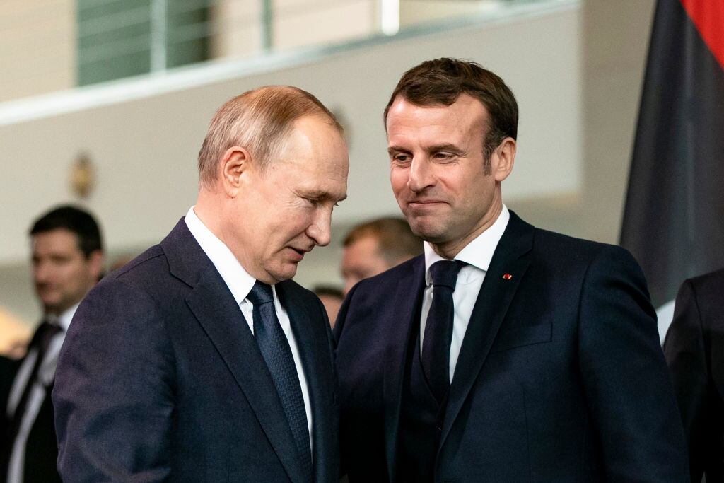 Emmanuel Macron y Vladimir Putin durante una cita en Berlín en 2020