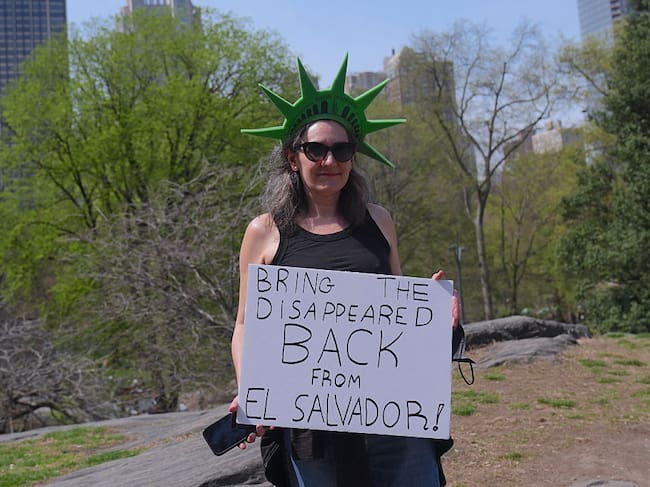 NEW YORK CITY, UNITED STATES APRIL 19: Protesters march through the streets of Manhattan during a demonstration against the administration of President Donald Trump in New York City on April 19, 2025. Thousands gathered with banners and signs to voice their opposition to the government's policies. (Photo by Selcuk Acar/Anadolu via Getty Images)