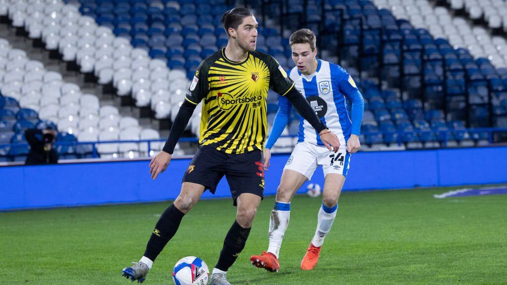 Francisco Sierralta of Watford  during the Sky Bet Championship match between Huddersfield Town and Watford at the John Smith's Stadium, Huddersfield on Saturday 19th December 2020.  (Photo by Pat Scaasi/MI News/NurPhoto via Getty Images)