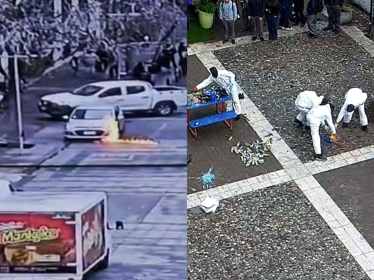 Molotov lanzadas desde el Instituto Nacional incendiaron auto con dos niños en su interior