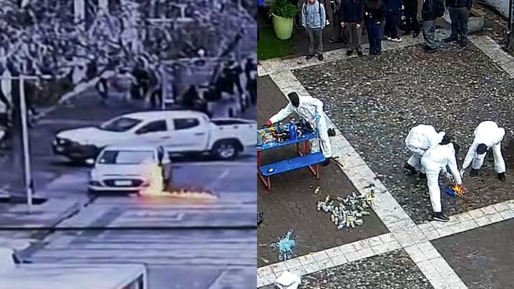 Molotov lanzadas desde el Instituto Nacional incendiaron auto con dos niños en su interior