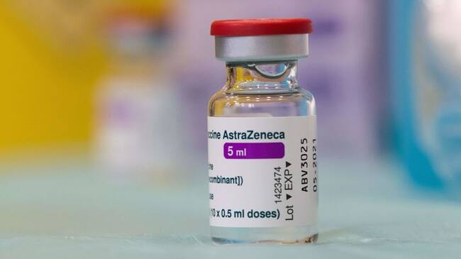 This picture taken on February 7, 2021, shows a vial of the AstraZeneca/Oxford Covid-19 vaccine at the Pirogov Hospital in Sofia. (Photo by Nikolay DOYCHINOV / AFP) (Photo by NIKOLAY DOYCHINOV/AFP via Getty Images)