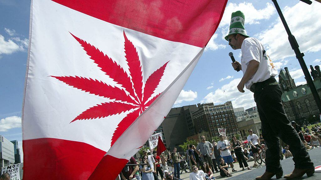 OTTAWA, ON - JUNE 5: Marijuana activist Chris Lawson makes a speech on stage during a rally in support of legalizing marijuana on June 5, 2004 on Parliament Hill in Ottawa, Canada. The Supreme Court of Canada recently upheld a decision to keep marijuana as a banned substance. (Photo by Donald Weber/Getty Images)