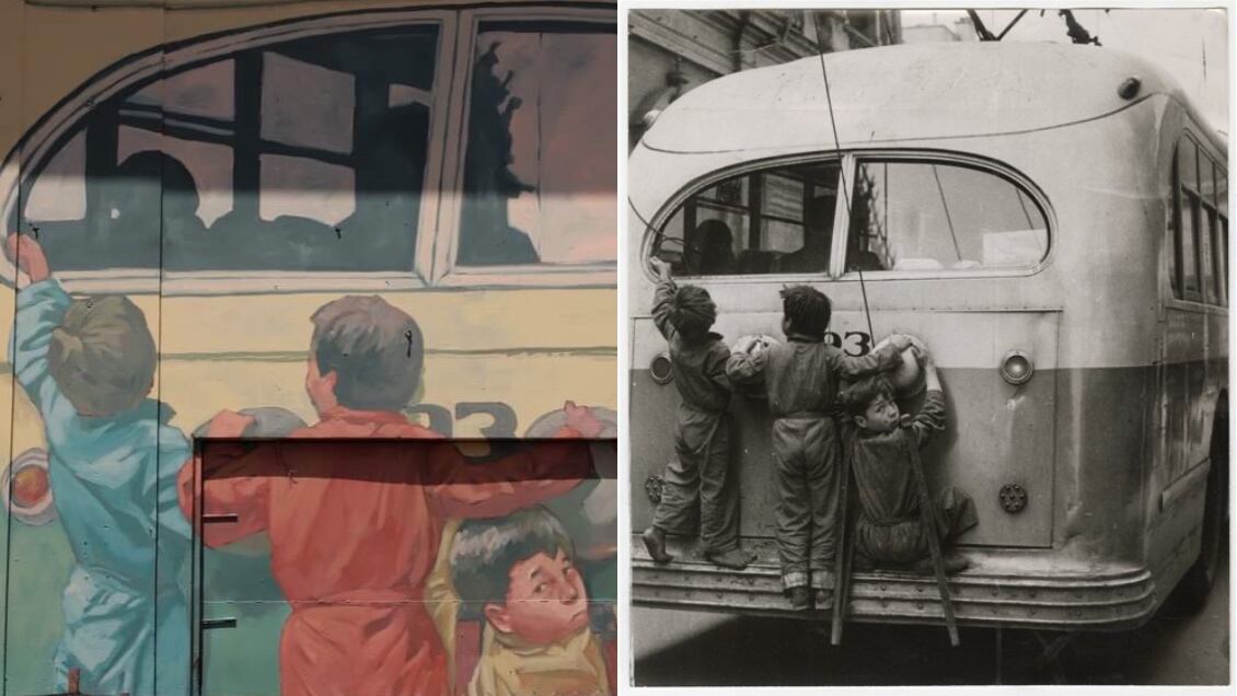Mural en Valparaíso – Memoria histórica del transporte público de Chile