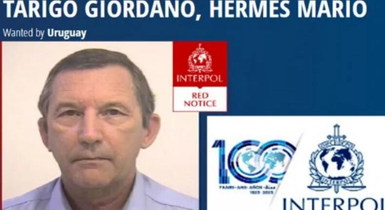 Imagen de la búsqueda de Interpol del excoronel Hermes Tarigo