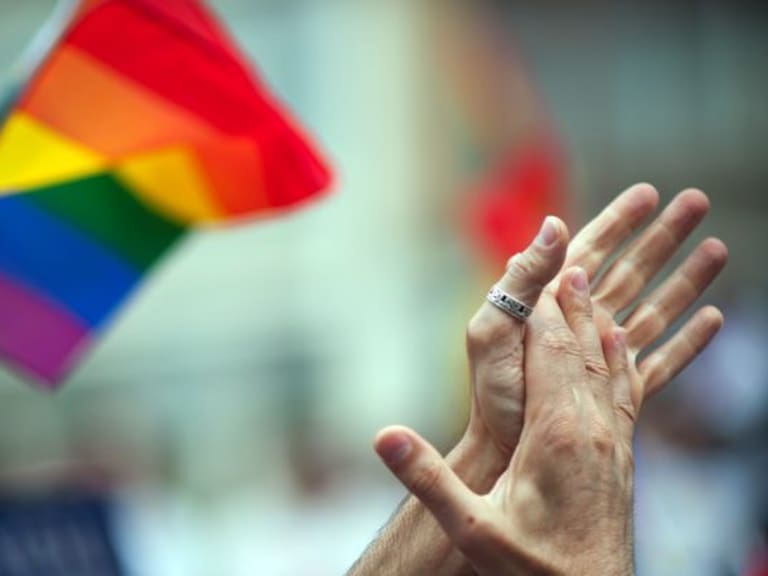 LGBT rinbow flag and clapping hands.