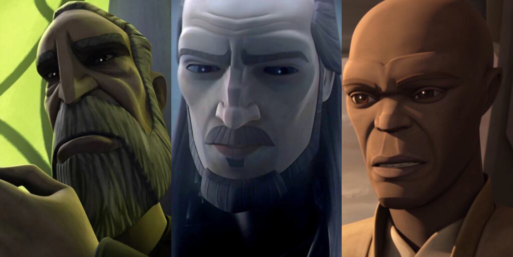 Dooku, Qui-Gon y Windu en «La Guerra de los Clones».