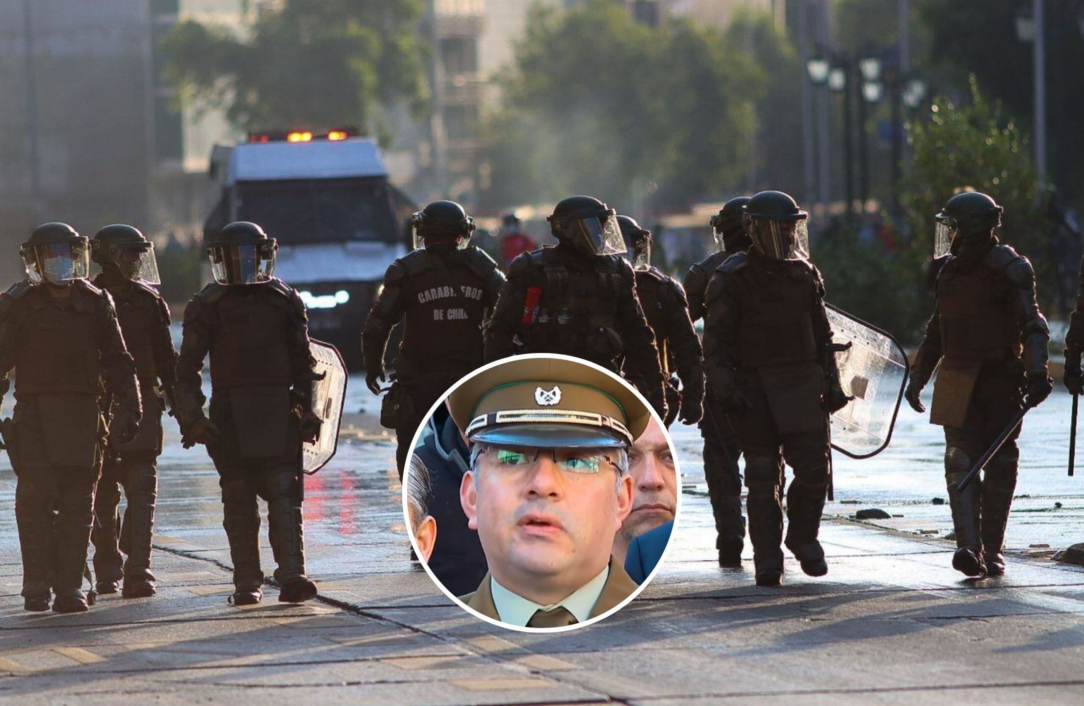 Imagen de fondo: Agencia UNO | Imagen del carabinero (r): captura 24 Horas