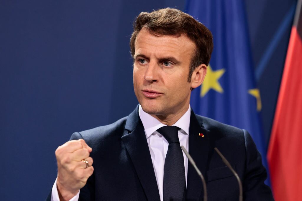 El presidente francés Emmanuel Macron ante los medios en Berlín