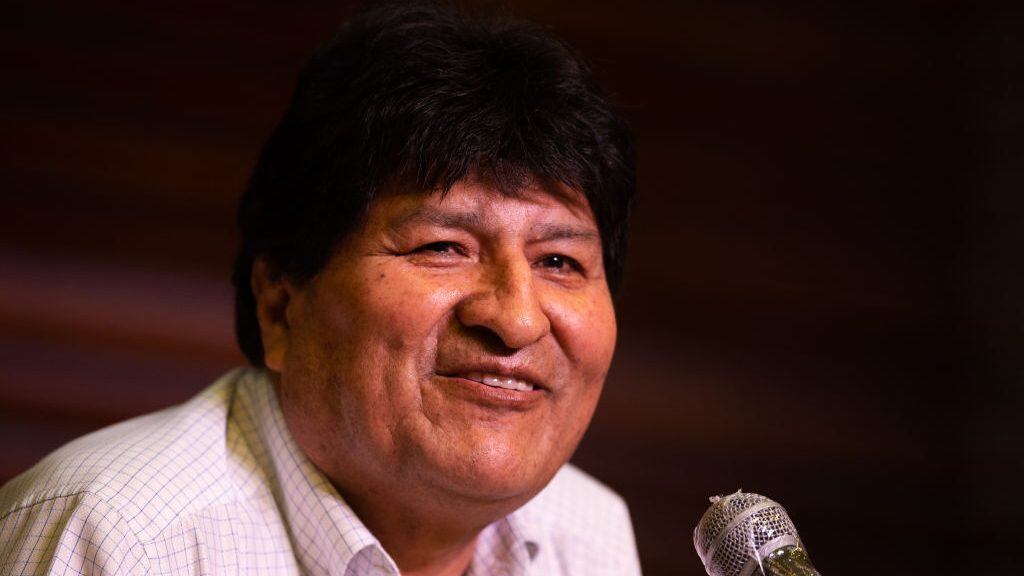 Exiled former president of Bolivia Evo Morales talks to press on the day after the general elections in Bolivia on October 19, 2020 in Buenos Aires, Argentina. MAS (Movement Towards Socialism) party claims victory of Morales hand-picked candidate Luis Arce as official vote count continues. (Photo by Manuel Cortina/NurPhoto via Getty Images)