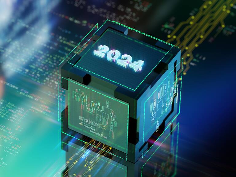 Year 2024 futuristic 3D render. Modern colours. WEB 3.0 colours.