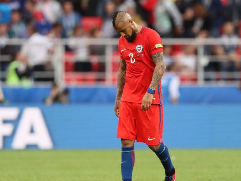 MOSCOW, RUSSIA - JUNE 25:  Arturo Vidal of Chile looks dejected during the FIFA Confederations Cup Russia 2017 Group B match between Chile and Australia at Spartak Stadium on June 25, 2017 in Moscow, Russia.  (Photo by Matthew Ashton - AMA/Getty Images)